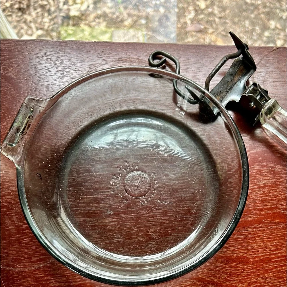 Vintage Glass Frying Pan with Metal Handle